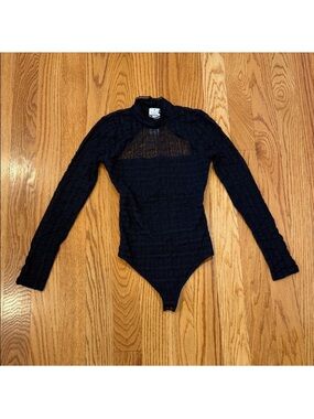 NWT Abercrombie & Fitch Lace Long Sleeve Bodysuit w/ Open Back- Black, Sz Small